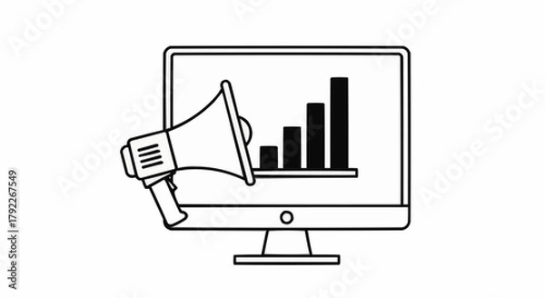 Fototapeta Digital Marketing and Advertising Growth with Megaphone and Bar Chart on Monitor.
