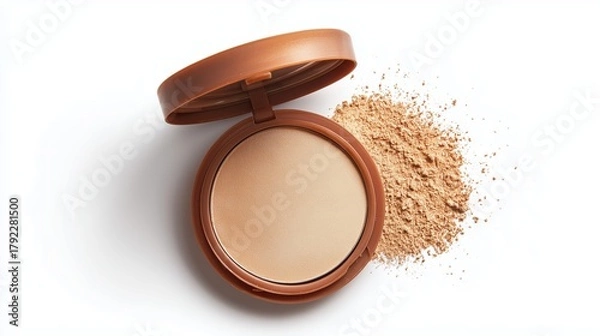 Fototapeta Isolated image of makeup compact powder on white background, smooth shadows and clean highlights.
