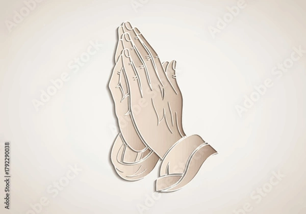 Fototapeta Stylized Illustration of Praying Hands with Soft Colors and Outlines.