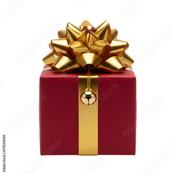 Obraz Red Gift Box with Gold Bow Isolated PNG