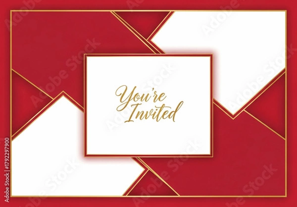 Obraz Elegant red and gold invitation template with 'You're Invited' text, perfect for formal events, parties, and celebrations.