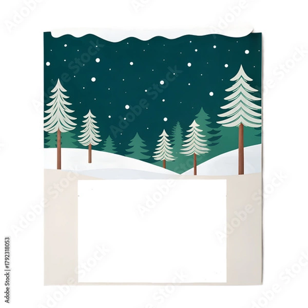 Obraz Winter forest poster mockup with snowy trees and pine branches on minimalist marble background