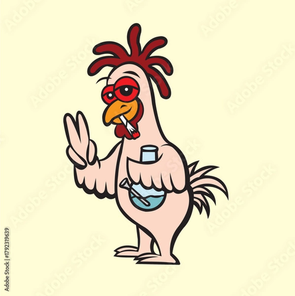 Fototapeta Design vector illustration of a very colorful and cool animated image of a cute chicken, very suitable for a poster or emoticon.