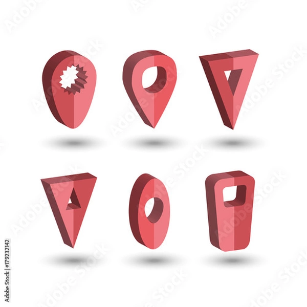 Fototapeta Three dimensional map pointers set