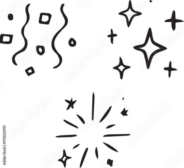 Fototapeta Hand Drawn Starburst Rays and Confetti Line Icons
