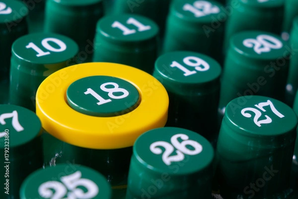 Fototapeta Highlight Number Eighteen with Yellow Circle – Concept of Important Date, Deadline, Anniversary, planning, schedule, and time management