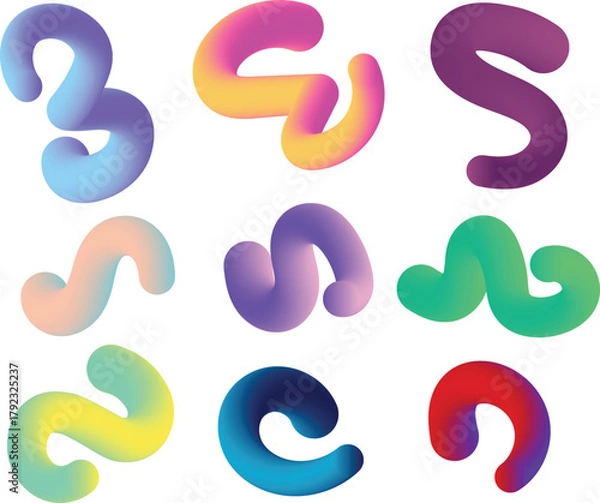 Fototapeta Nine abstract fluid shapes with vibrant gradient colors on white background vector