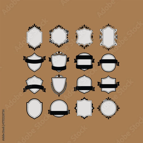 Fototapeta black and white shield set.