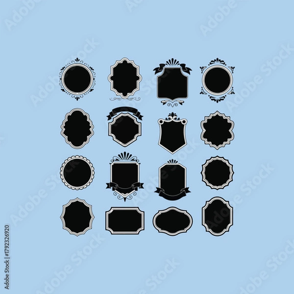 Fototapeta black and white shield set.