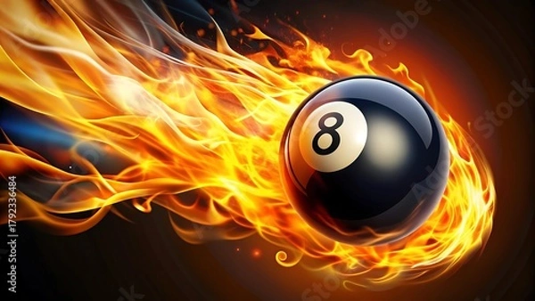 Obraz Eight ball on fire with flames and smoke