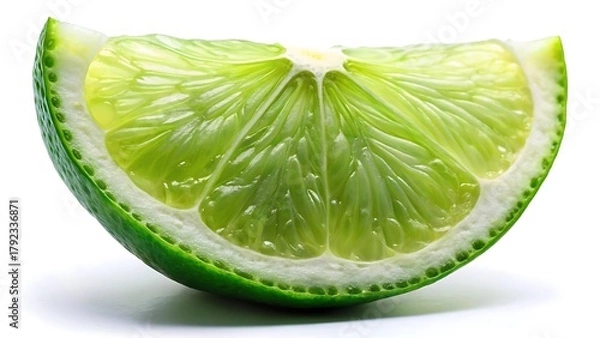 Obraz Close up of a juicy green lime wedge with white background