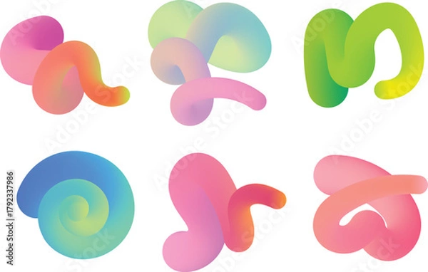 Fototapeta Six Abstract Organic Fluid Shapes With Pink Blue Green Yellow Gradients vector