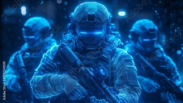 Obraz Digital soldiers preparing for futuristic cyber combat