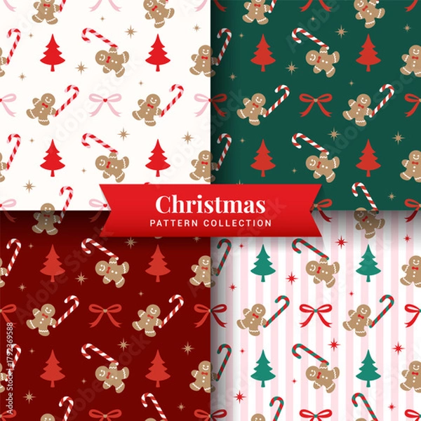Obraz Christmas gingerbread seamless pattern collection vector illustration