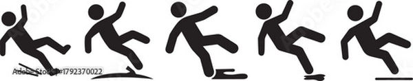 Fototapeta Falling people man slipped icon set silhouette showing accidents and caution in vector style.