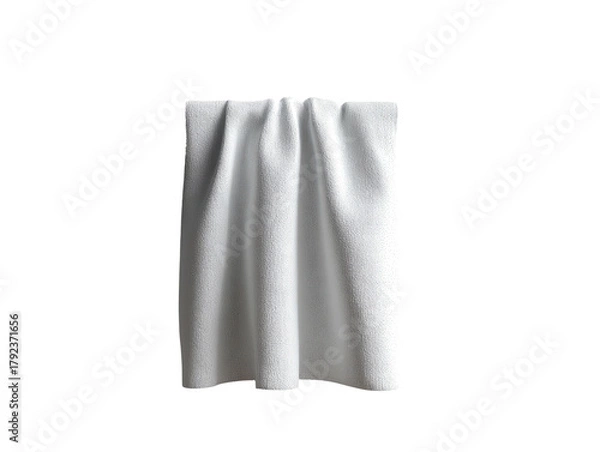 Fototapeta Draped white fabric with folds and soft texture against black backdrop