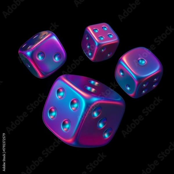 Obraz Vibrant Iridescent 3D Dice on Black