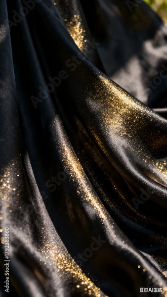 Fototapeta Glamorous Black Satin with Golden Glitter – Luxurious Textile Background for High-End Design