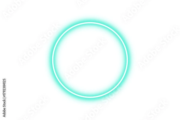 Fototapeta glowing cyan neon light circle frame with sparkle effect on transparent background