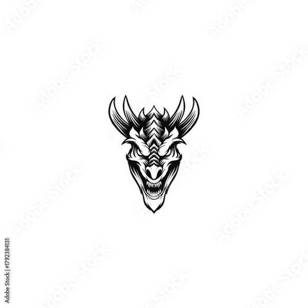Fototapeta black and white angry devil illustration logo