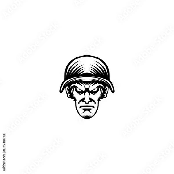 Fototapeta black and white angry soldier illustration logo