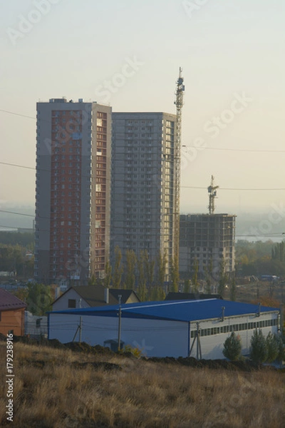 Fototapeta the view from the mountains in Kirovsky district of Volgograd Russia in a Sunny morning