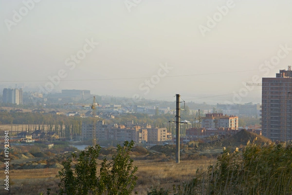 Fototapeta the view from the mountains in Kirovsky district of Volgograd Russia in a Sunny morning