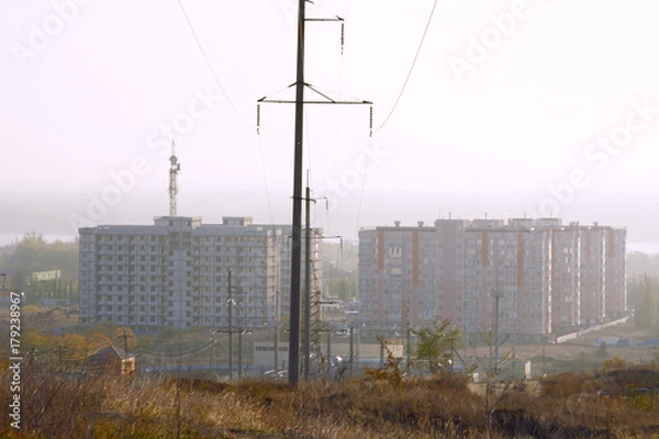 Fototapeta the view from the mountains in Kirovsky district of Volgograd Russia in a Sunny morning