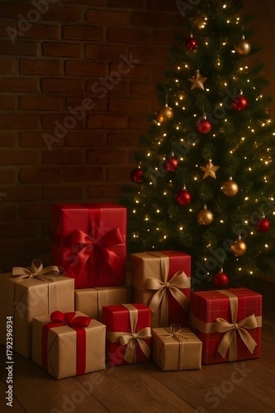 Obraz christmas tree with gift boxes