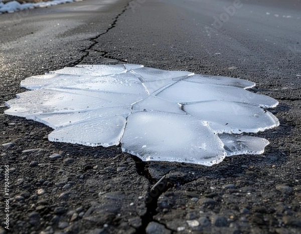 Obraz Frozen Water Patch on Asphalt