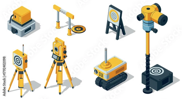 Obraz Modern isometric surveying equipment set with tripods and targets