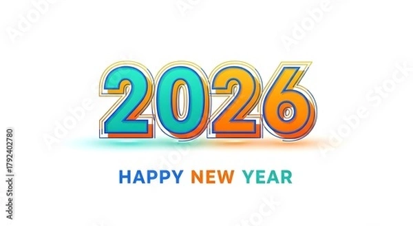 Fototapeta Happy new year 2026 with colorful stylized numbers and text