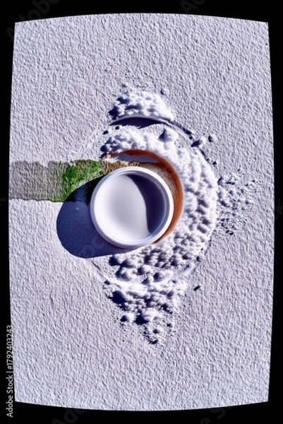 Obraz A white container is tipped, spilling white powder onto a textured surface, creating abstract shapes and shadows.