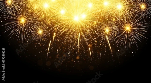 Fototapeta Golden sparkling fireworks explosion for festive celebration