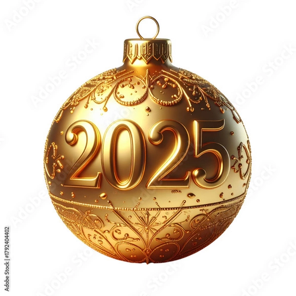 Obraz Gold Christmas ball as a New Year 2025 isolated on white and transparent background
