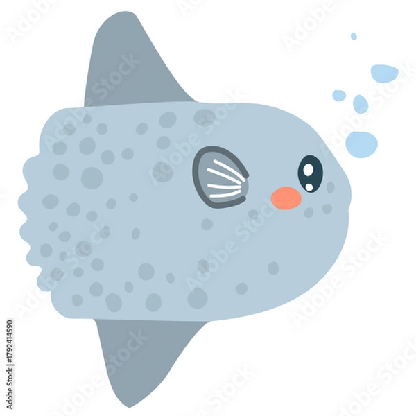 Fototapeta Cartoon vector illustration of a sunfish character isolated on white background. Clip art for ocean life design, children’s art and aquatic education visuals