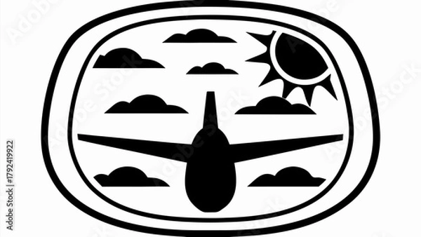 Fototapeta Dreaming of flight airplane window view with clouds and sun travel tourism adventure and vacation