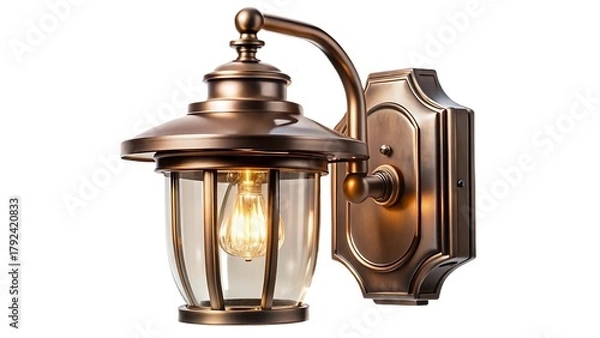 Obraz Vintage bronze outdoor wall lantern with clear glass and visible filament bulb