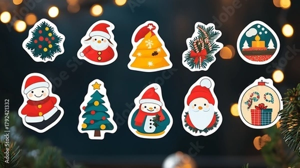 Obraz Fun Christmas themed sticker set with holiday graphics
