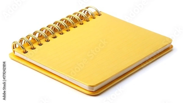 Fototapeta Bright yellow spiral bound notebook on a white background