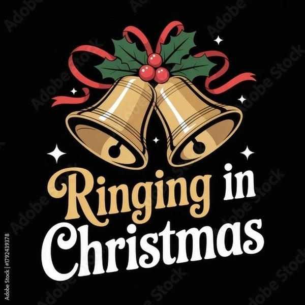 Obraz Christmas Bells with Holly and Ringing in Christmas Text