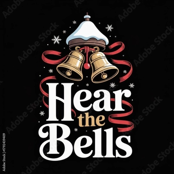 Obraz Christmas bells with red ribbon and snowflakes holiday