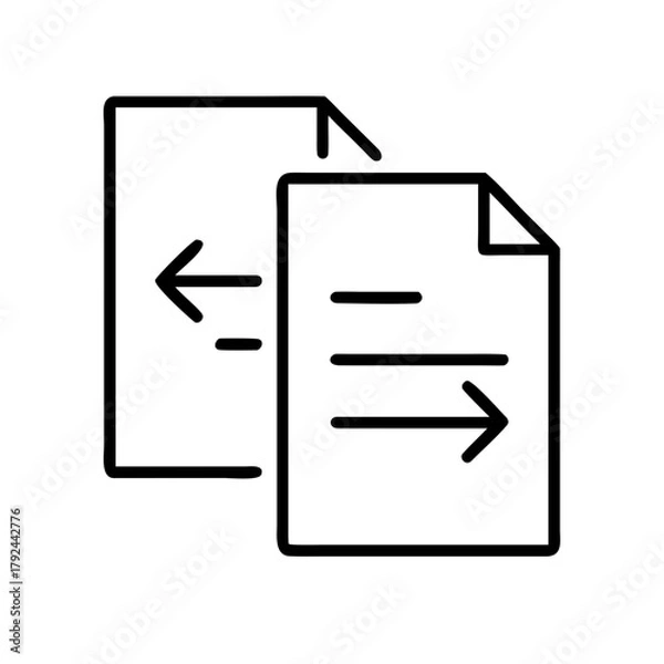Fototapeta Document transfer icon showing two pages with arrows indicating data flow from one to the other page