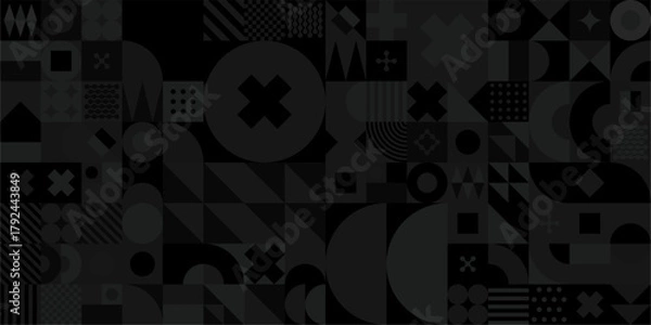 Fototapeta Dark Black Seamless Abstract Vector Bauhaus Geometric Pattern Design Background Template