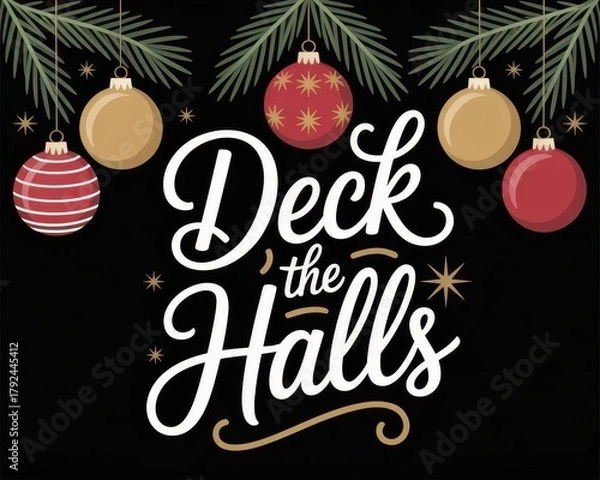 Obraz Deck the Halls Christmas Ornaments Text Graphic holiday