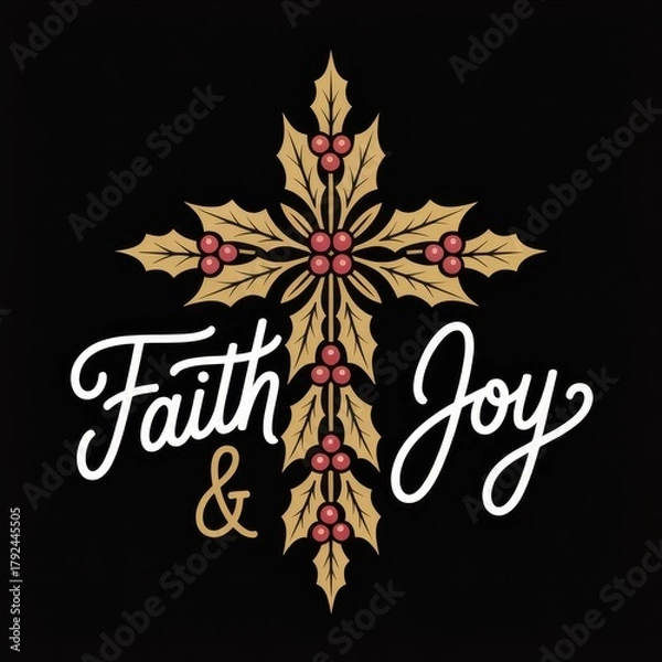 Obraz Faith and Joy Christmas Cross with Holly image photo