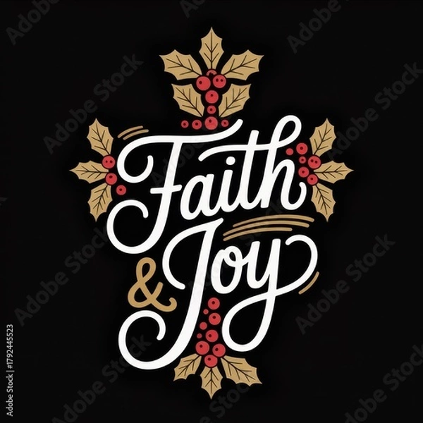 Obraz Faith and Joy Christmas Holly Wreath Typography holiday