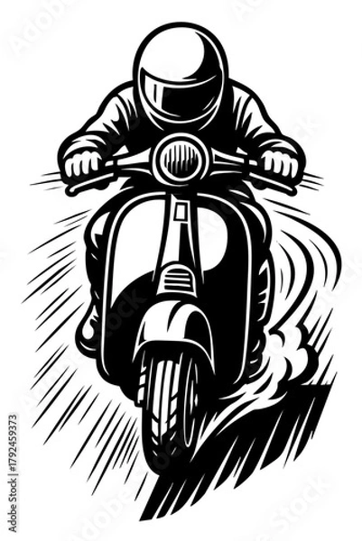 Fototapeta retro scooter racer accelerating with motion blur and tire marks