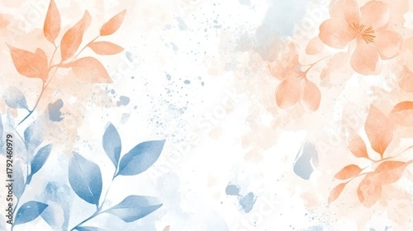 Obraz 28.A seamless floral pattern blending delicate watercolor flowers and leaves with bold abstract brush strokes, creating a modern artistic composition with a grunge-inspired texture.