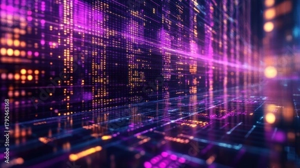 Obraz Abstract glowing city grid with neon lights, digital and futuristic